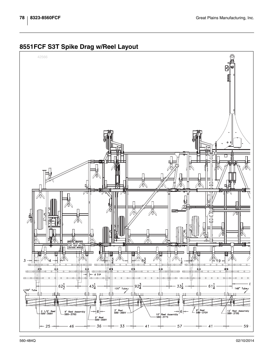8551fcf s3t spike drag w/reel layout | Great Plains 8560 FCF Predelivery Manual User Manual | Page 82 / 124
