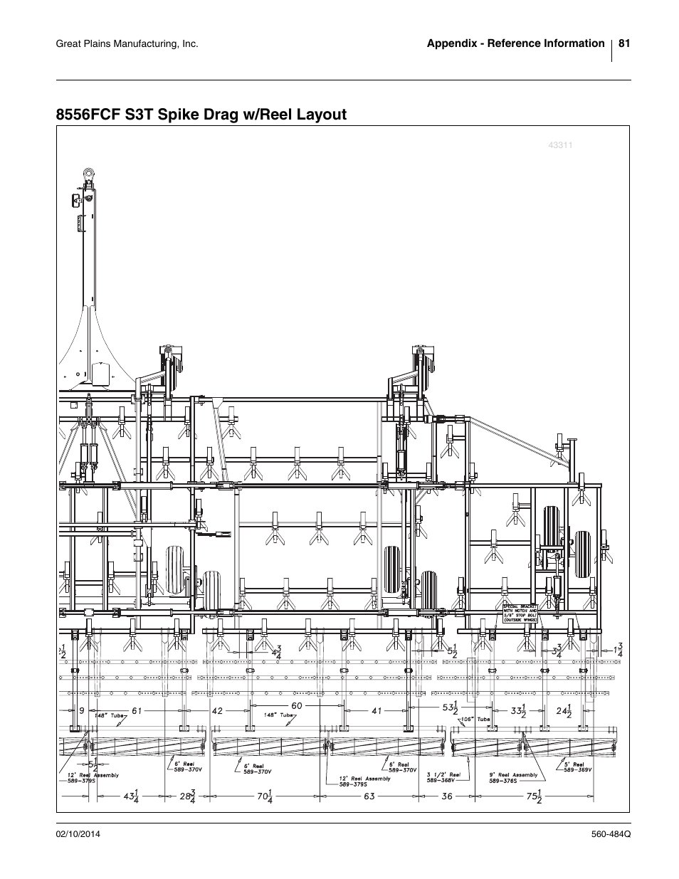 8556fcf s3t spike drag w/reel layout | Great Plains 8560 FCF Predelivery Manual User Manual | Page 85 / 124