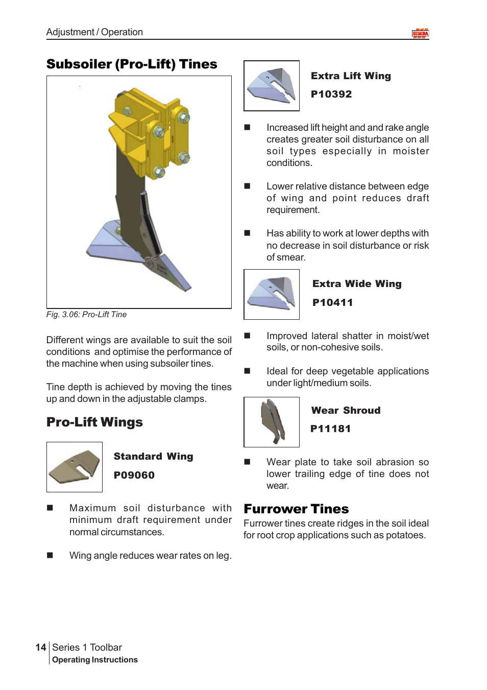 Subsoiler (pro-lift) tines, Pro-lift wings, Furrower tines | Great Plains P13937 User Manual | Page 14 / 20