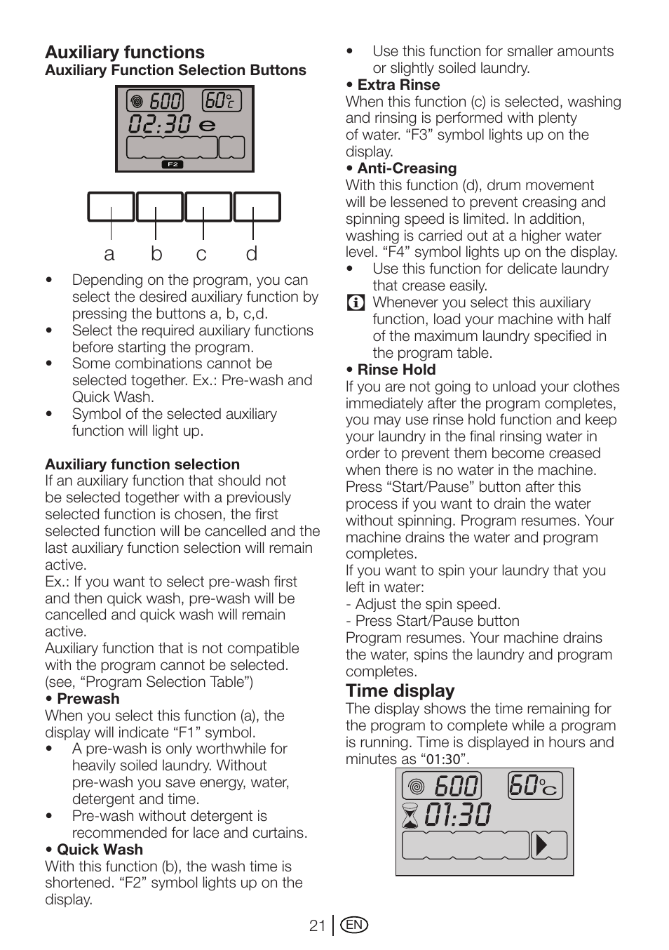 Ab c d | Beko WMI 71641 User Manual | Page 21 / 48