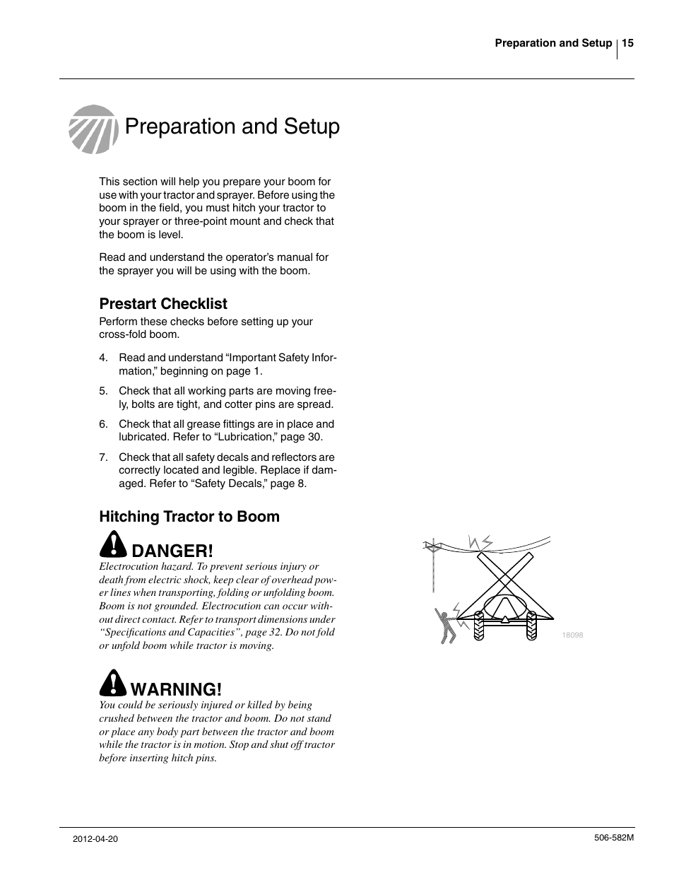 Preparation and setup, Danger, Warning | Great Plains CF600 Operator Manual User Manual | Page 17 / 38