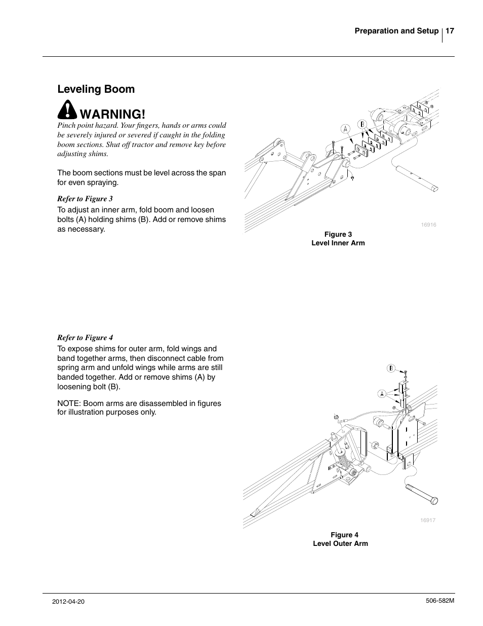 Warning, Leveling boom | Great Plains CF600 Operator Manual User Manual | Page 19 / 38