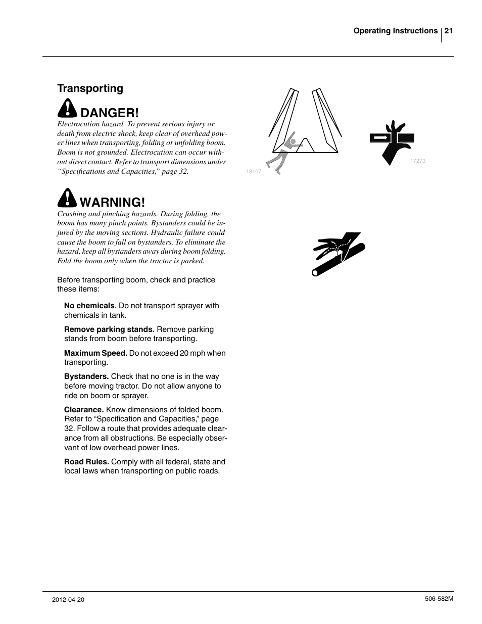Danger, Warning, Transporting | Great Plains CF600 Operator Manual User Manual | Page 23 / 38