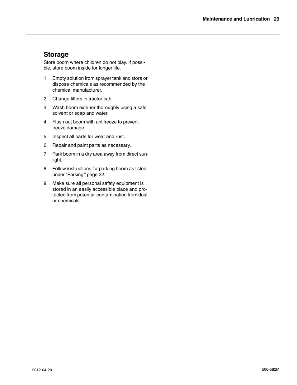 Storage | Great Plains CF600 Operator Manual User Manual | Page 31 / 38