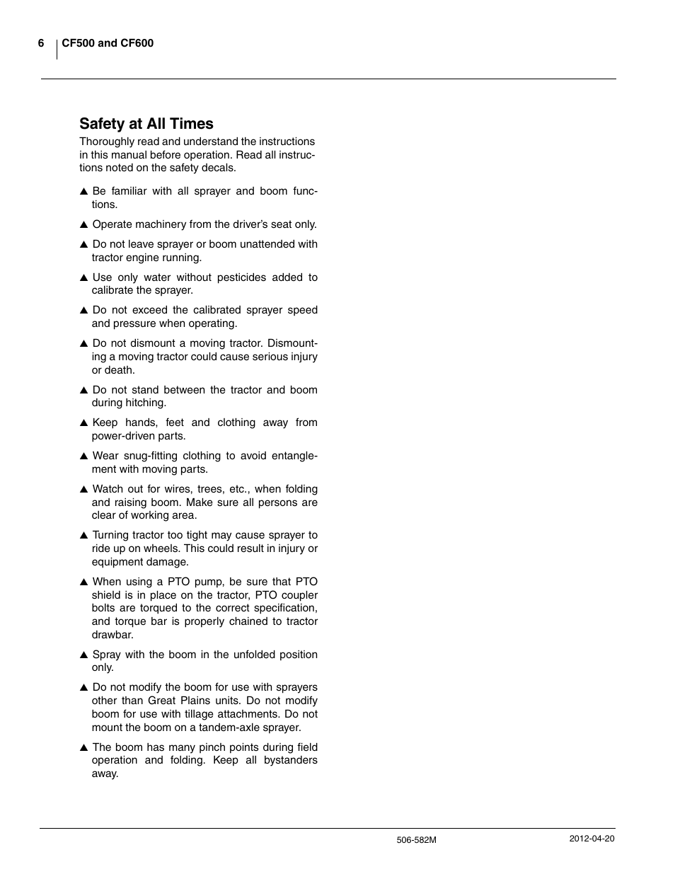 Safety at all times | Great Plains CF600 Operator Manual User Manual | Page 8 / 38