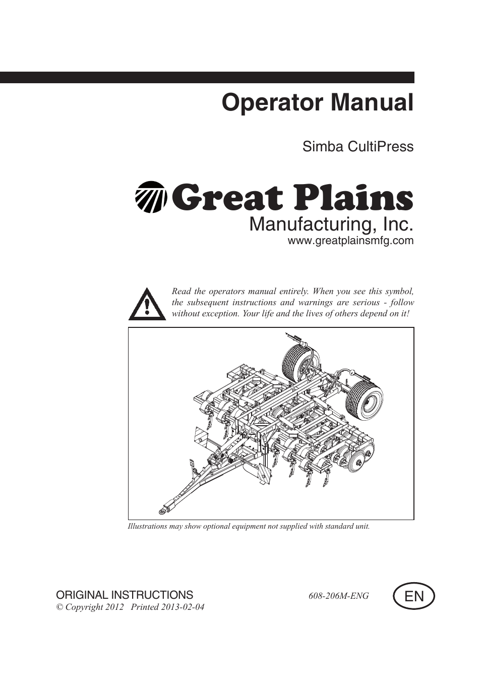 Great Plains Simba Culti Press Operator Manual User Manual | 38 pages