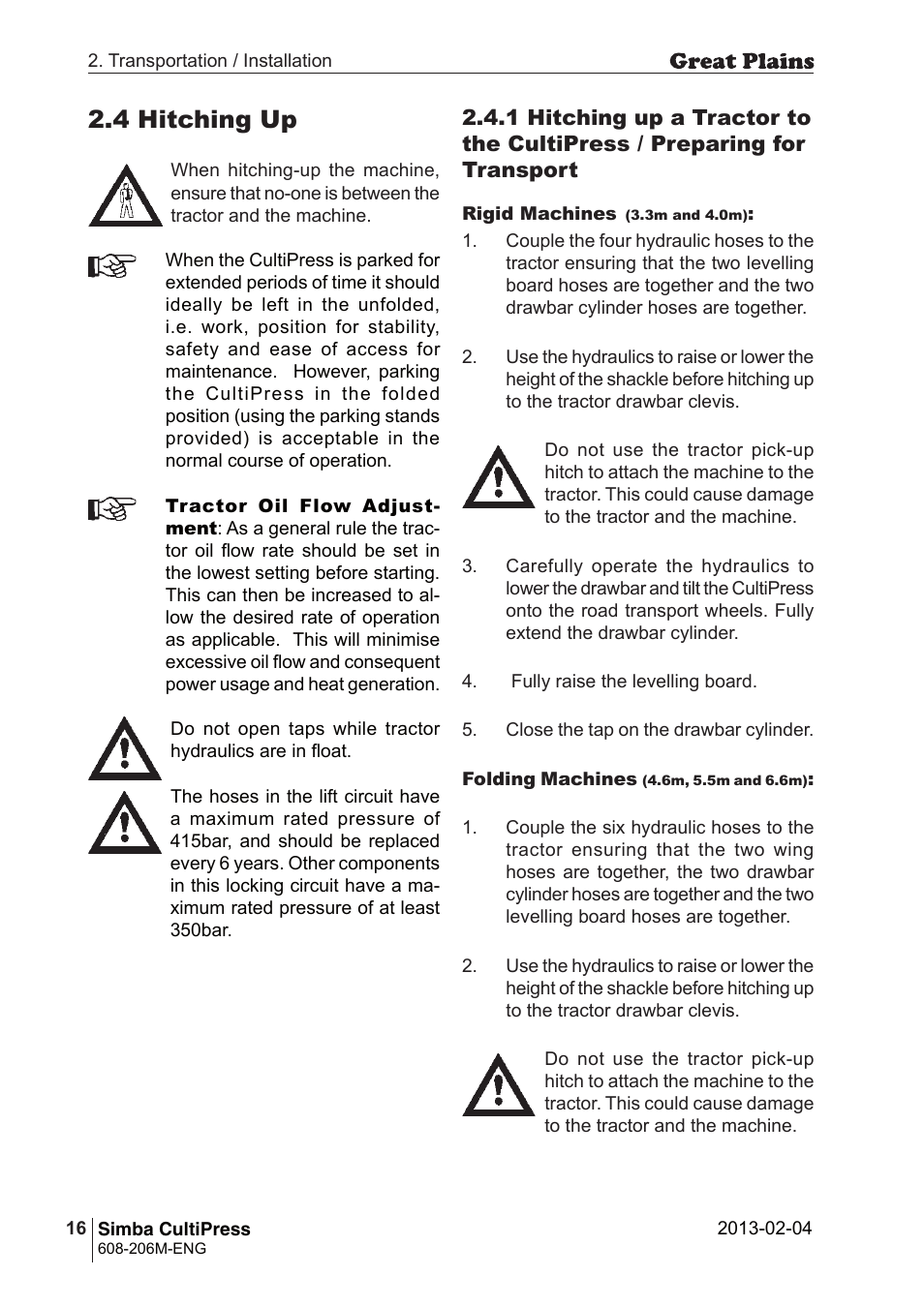 4 hitching up | Great Plains Simba Culti Press Operator Manual User Manual | Page 16 / 38
