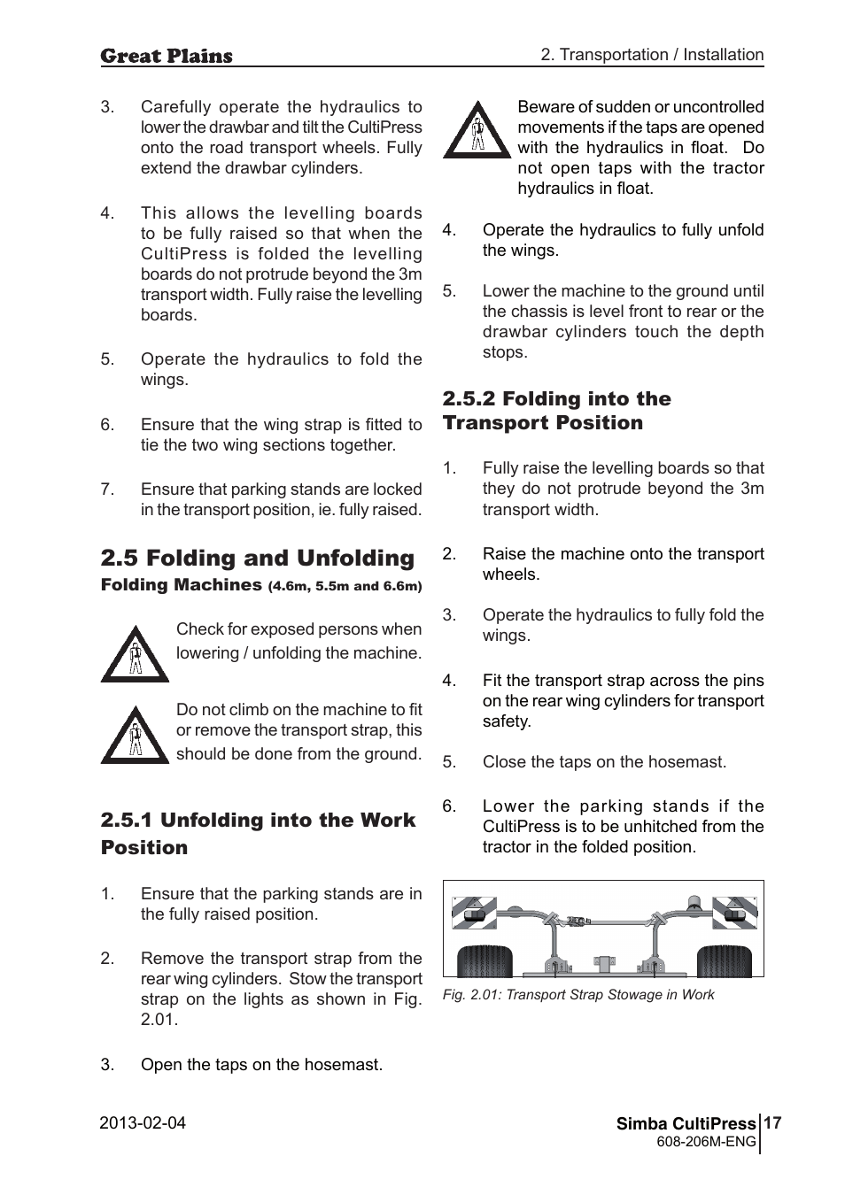 5 folding and unfolding | Great Plains Simba Culti Press Operator Manual User Manual | Page 17 / 38