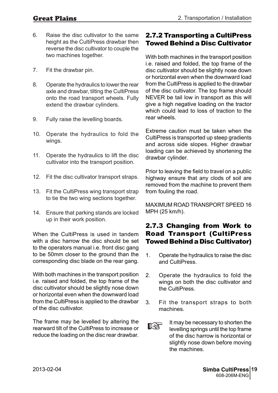 Great Plains Simba Culti Press Operator Manual User Manual | Page 19 / 38