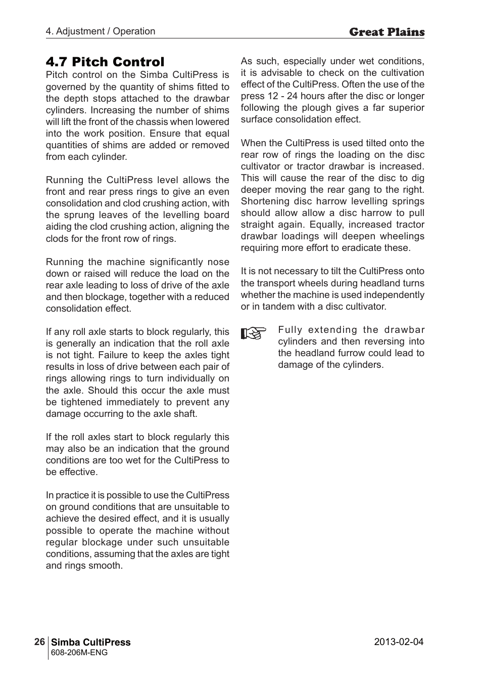 7 pitch control | Great Plains Simba Culti Press Operator Manual User Manual | Page 26 / 38