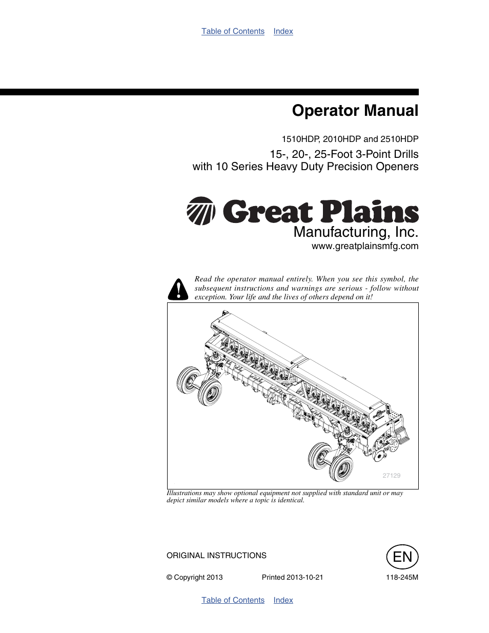 Great Plains 2510HDP Operator Manual User Manual | 180 pages