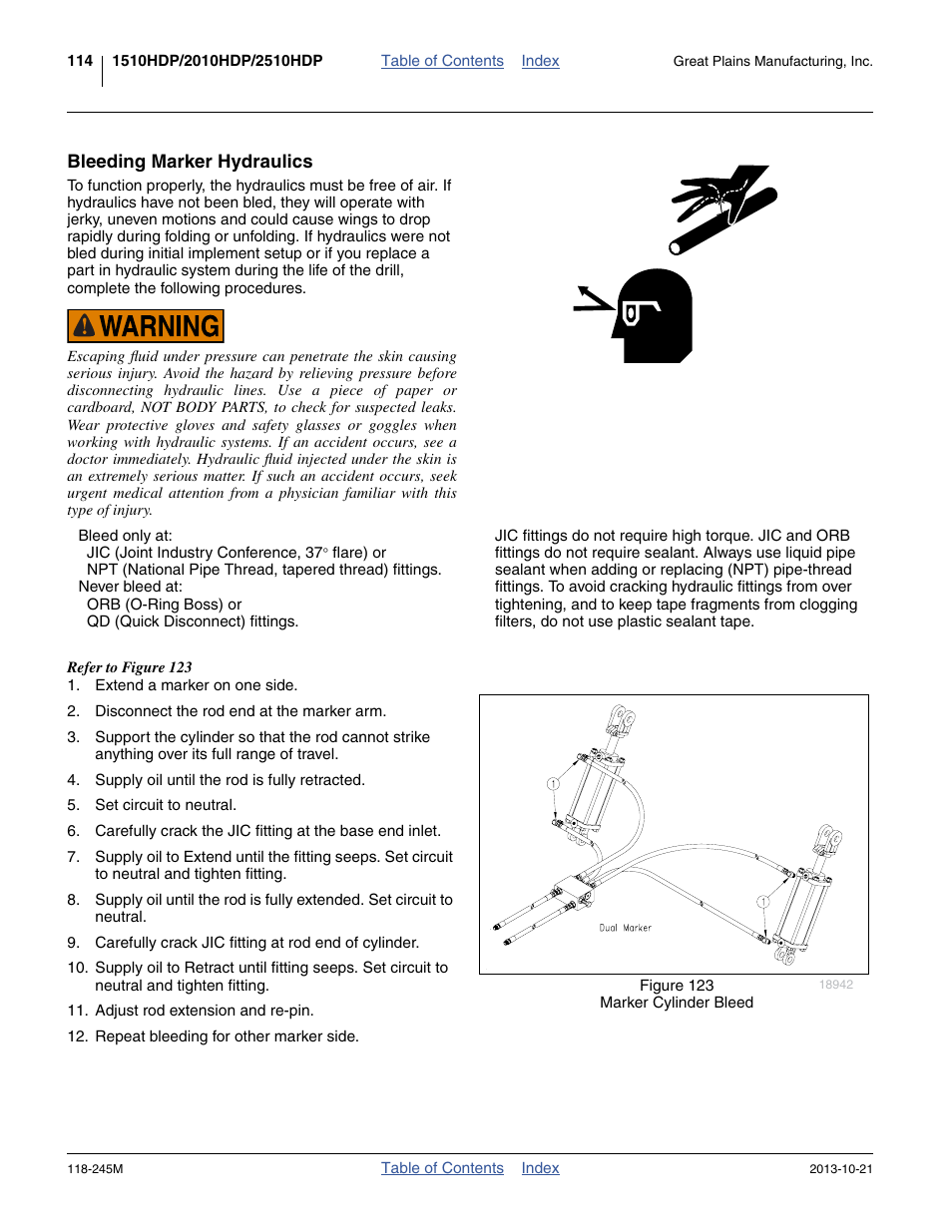 Bleeding marker hydraulics | Great Plains 2510HDP Operator Manual User Manual | Page 118 / 180
