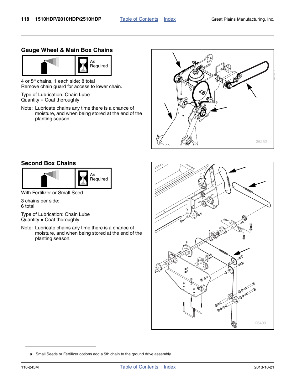 Gauge wheel & main box chains, Second box chains | Great Plains 2510HDP Operator Manual User Manual | Page 122 / 180