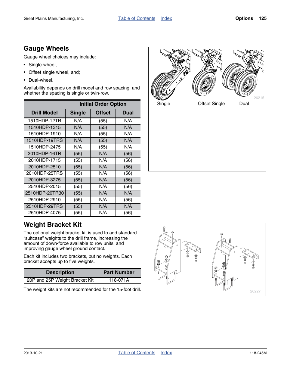 Gauge wheels, Weight bracket kit, Gauge wheels weight bracket kit | Great Plains 2510HDP Operator Manual User Manual | Page 129 / 180