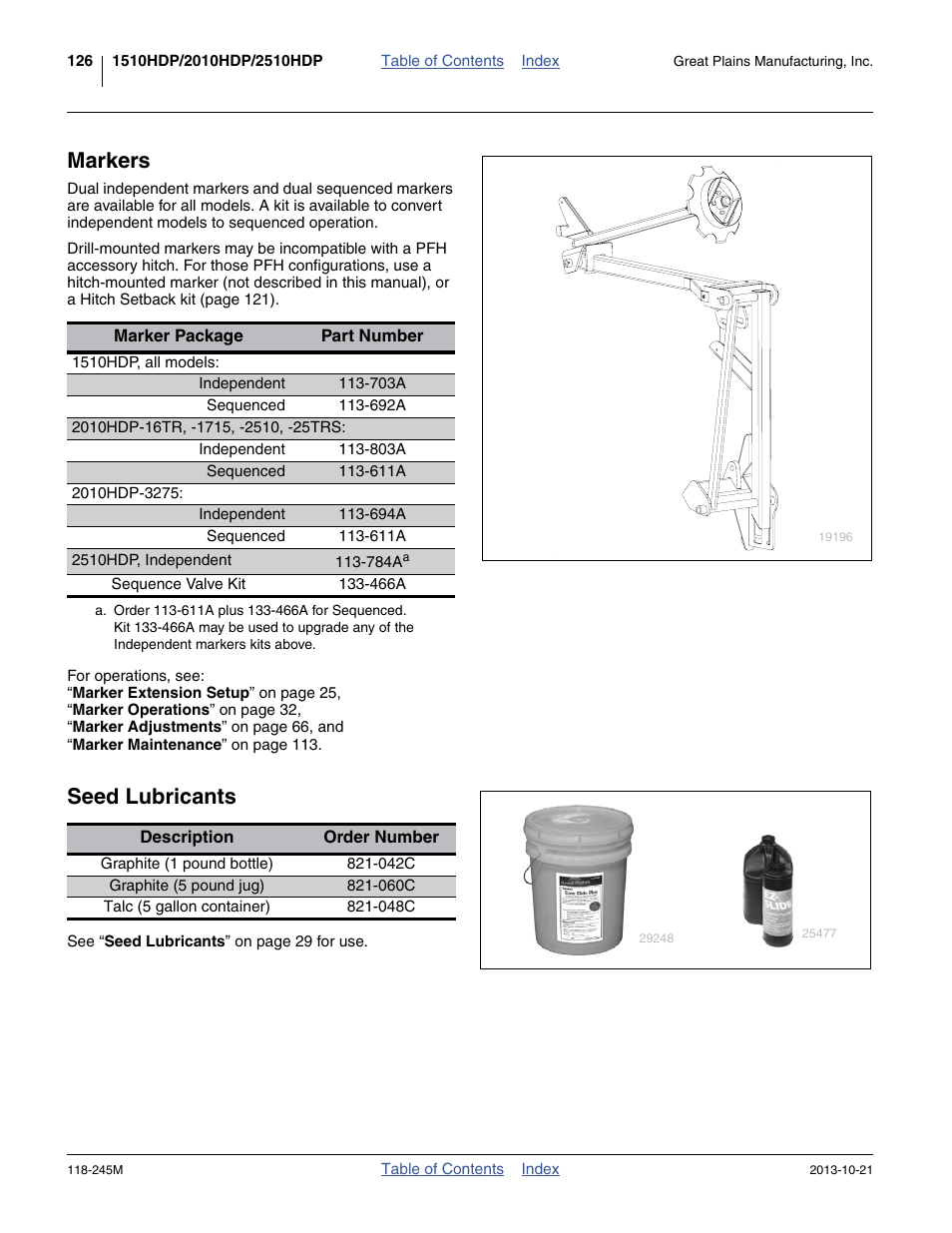 Markers, Seed lubricants, Markers seed lubricants | Great Plains 2510HDP Operator Manual User Manual | Page 130 / 180
