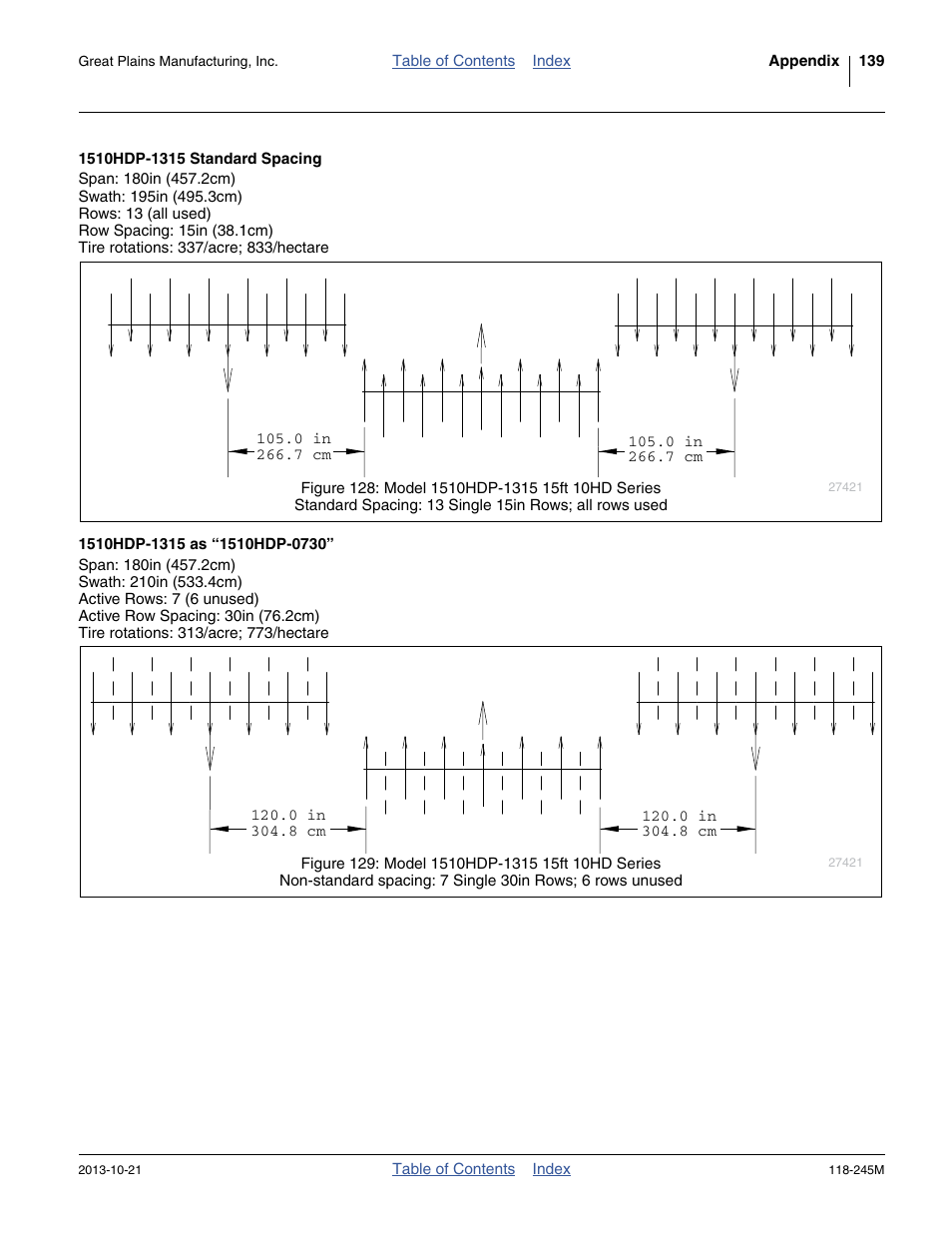 1510hdp-1315 standard spacing, 1510hdp-1315 as “1510hdp-0730 | Great Plains 2510HDP Operator Manual User Manual | Page 143 / 180