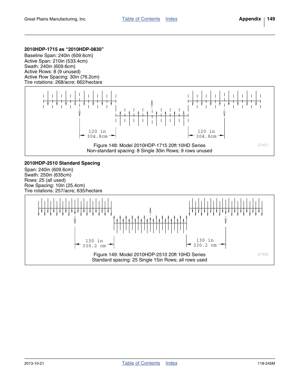 2010hdp-1715 as “2010hdp-0830, 2010hdp-2510 standard spacing | Great Plains 2510HDP Operator Manual User Manual | Page 153 / 180