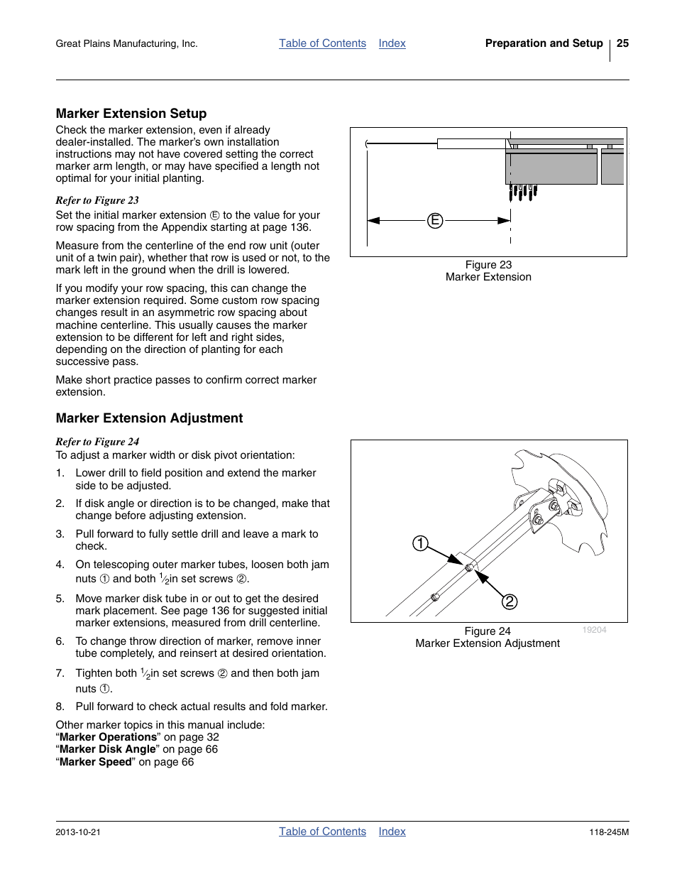Marker extension setup, Marker extension adjustment, Marker extension setup marker extension adjustment | Great Plains 2510HDP Operator Manual User Manual | Page 29 / 180
