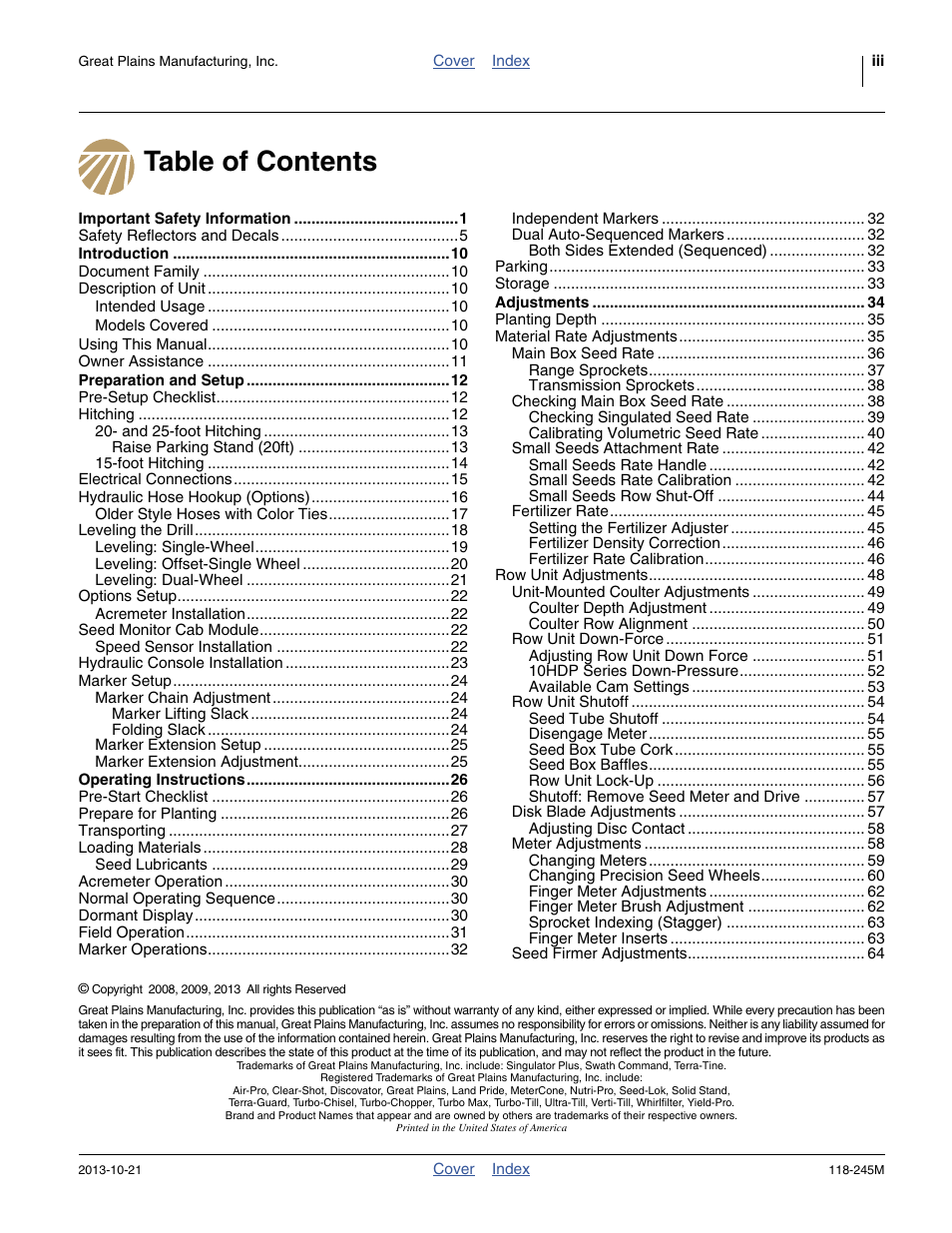 Great Plains 2510HDP Operator Manual User Manual | Page 3 / 180