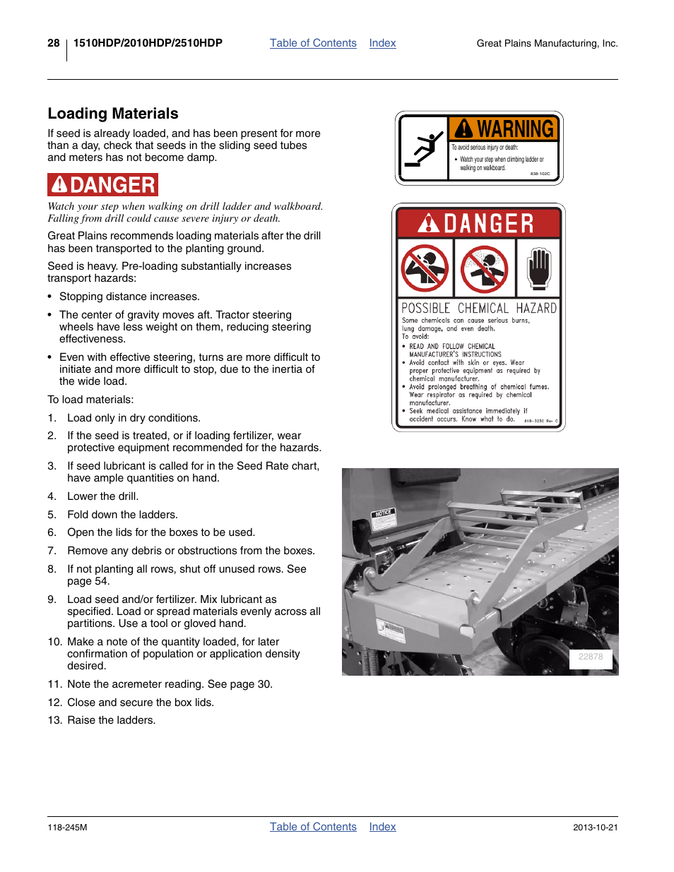 Loading materials, Warning | Great Plains 2510HDP Operator Manual User Manual | Page 32 / 180
