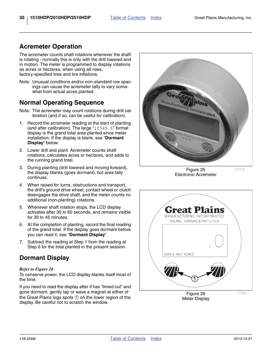Acremeter operation, Normal operating sequence, Dormant display | Great Plains 2510HDP Operator Manual User Manual | Page 34 / 180
