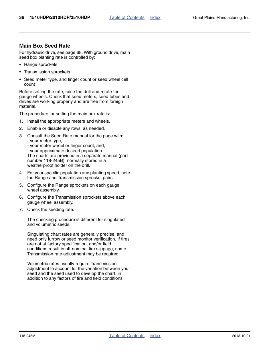 Main box seed rate | Great Plains 2510HDP Operator Manual User Manual | Page 40 / 180