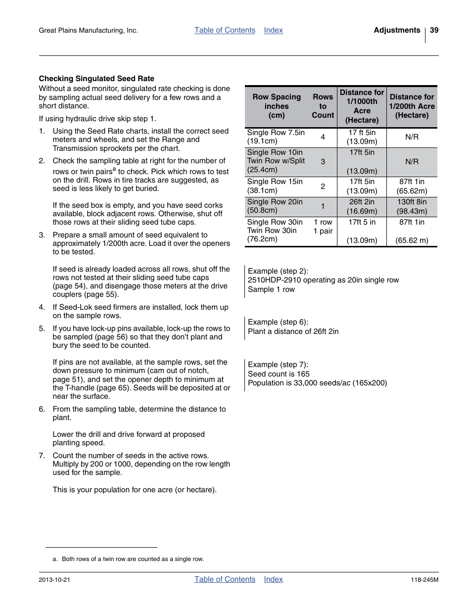 Checking singulated seed rate | Great Plains 2510HDP Operator Manual User Manual | Page 43 / 180