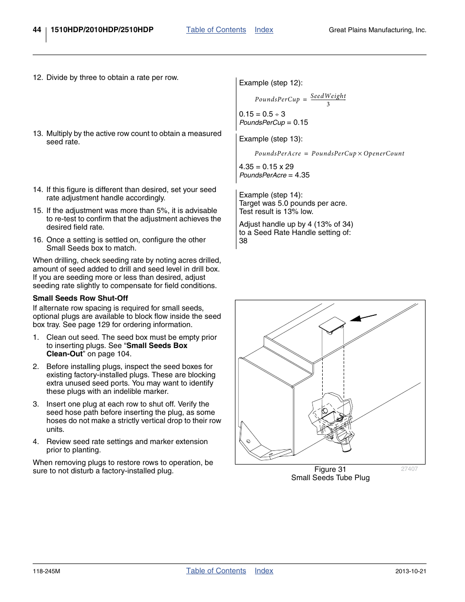 Small seeds row shut-off | Great Plains 2510HDP Operator Manual User Manual | Page 48 / 180