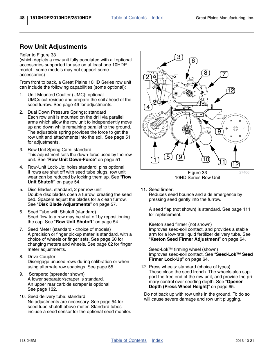 Row unit adjustments | Great Plains 2510HDP Operator Manual User Manual | Page 52 / 180