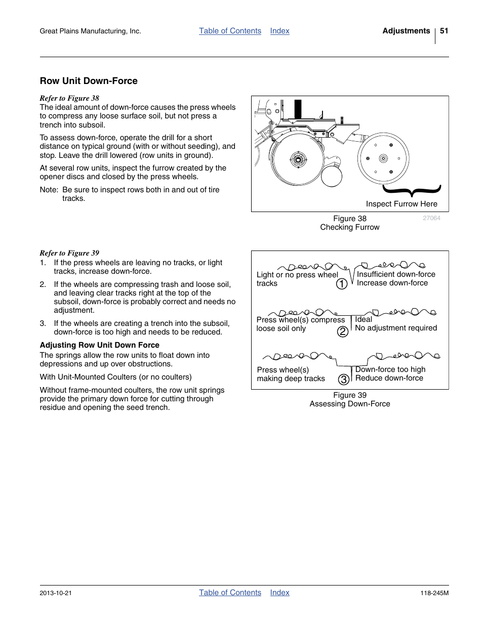 Row unit down-force, Adjusting row unit down force | Great Plains 2510HDP Operator Manual User Manual | Page 55 / 180