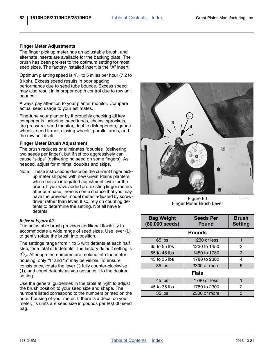 Finger meter adjustments, Finger meter brush adjustment | Great Plains 2510HDP Operator Manual User Manual | Page 66 / 180
