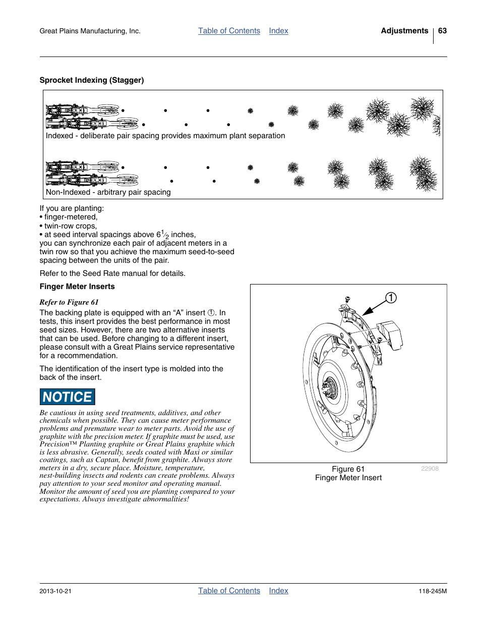Sprocket indexing (stagger), Finger meter inserts, Sprocket indexing (stagger) finger meter inserts | Great Plains 2510HDP Operator Manual User Manual | Page 67 / 180