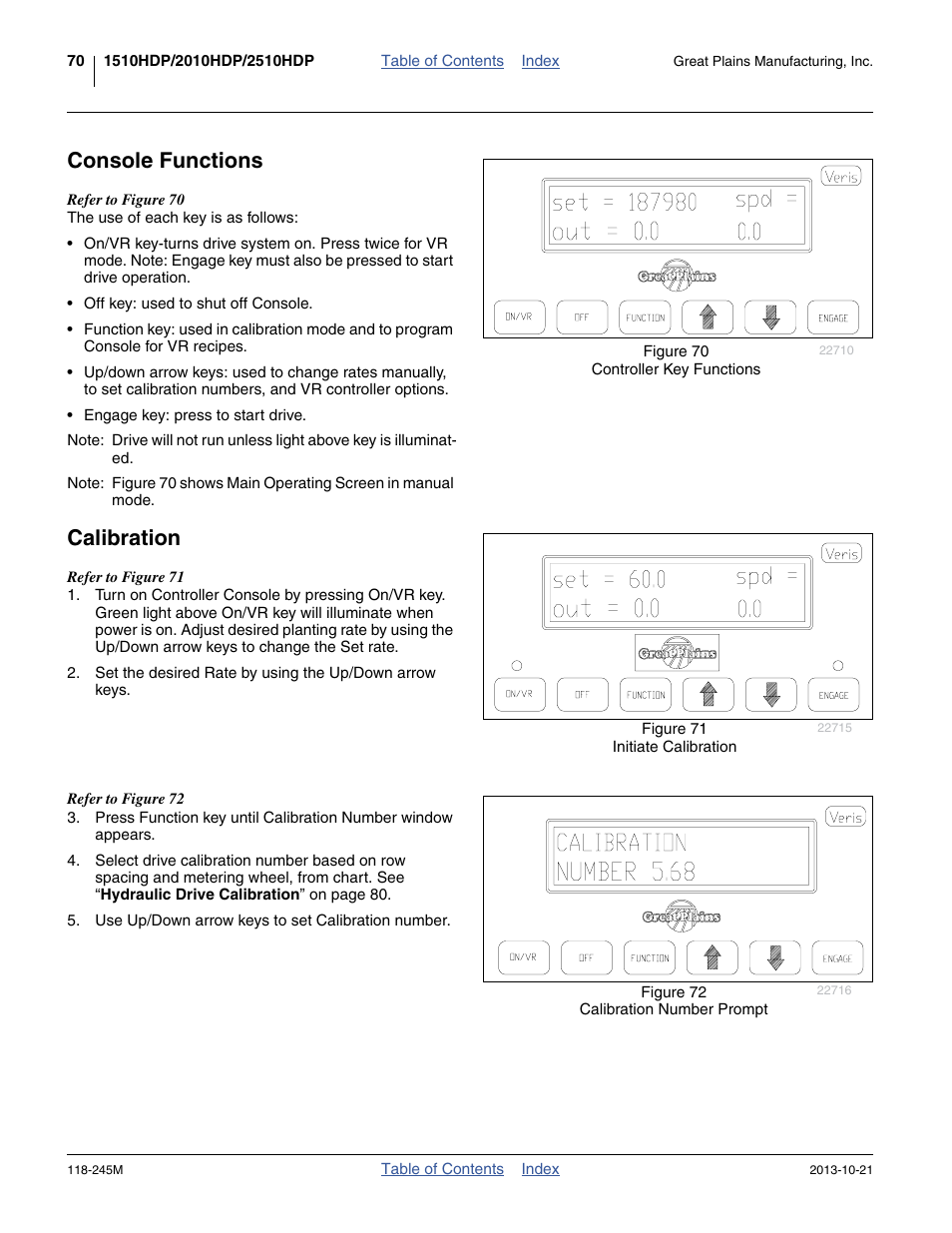 Console functions, Calibration, Console functions calibration | Great Plains 2510HDP Operator Manual User Manual | Page 74 / 180