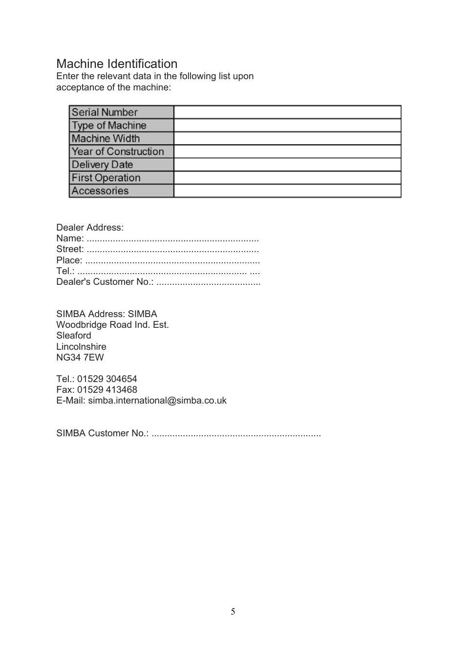 Machine identification | Great Plains Uni-Press User Manual | Page 5 / 20