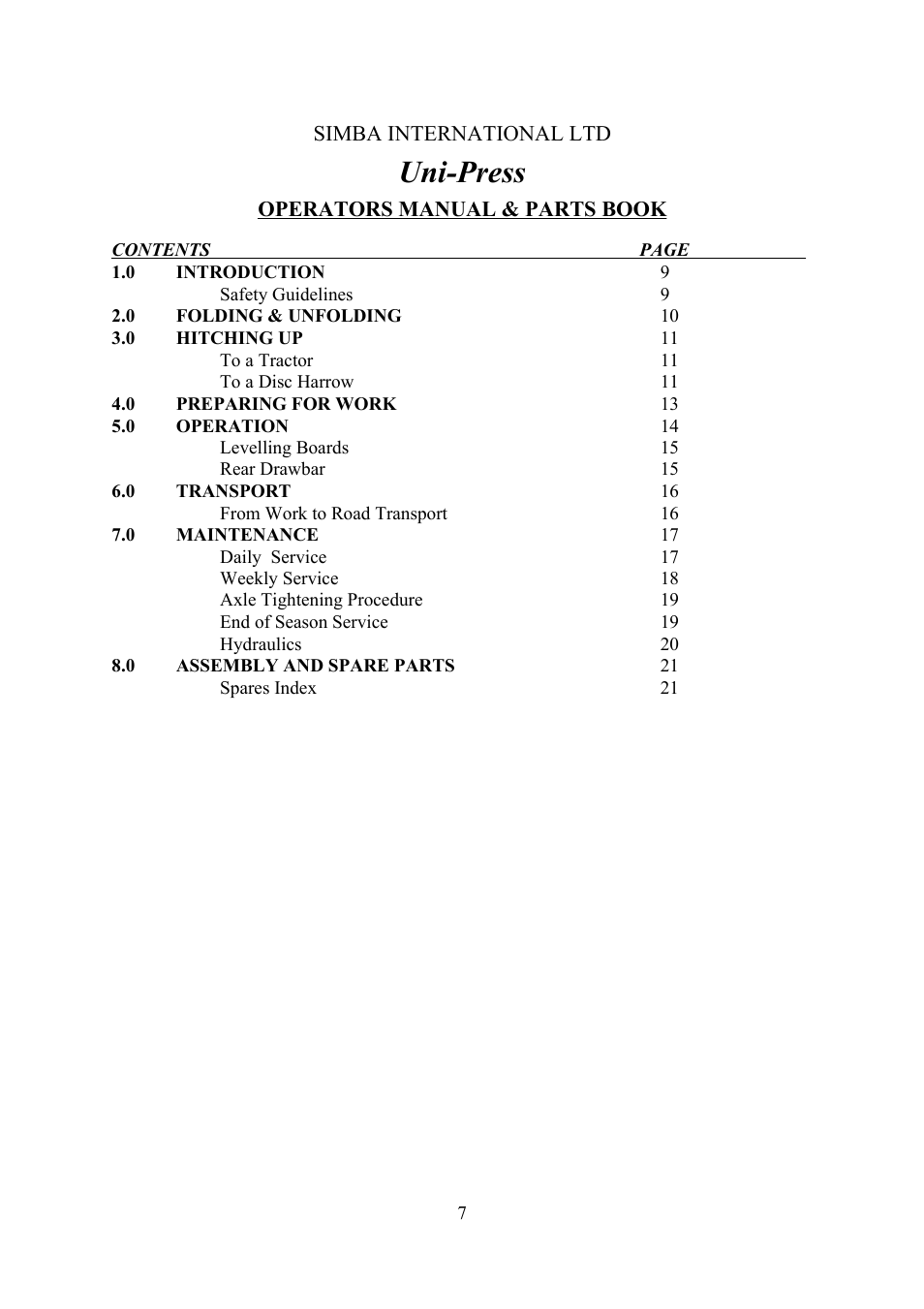 Uni-press | Great Plains Uni-Press User Manual | Page 7 / 20