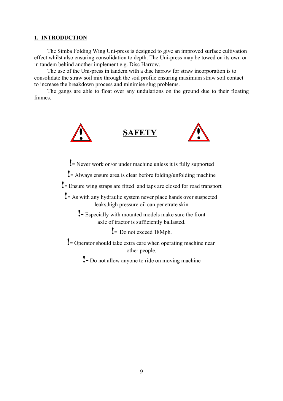 Safety | Great Plains Uni-Press User Manual | Page 9 / 20