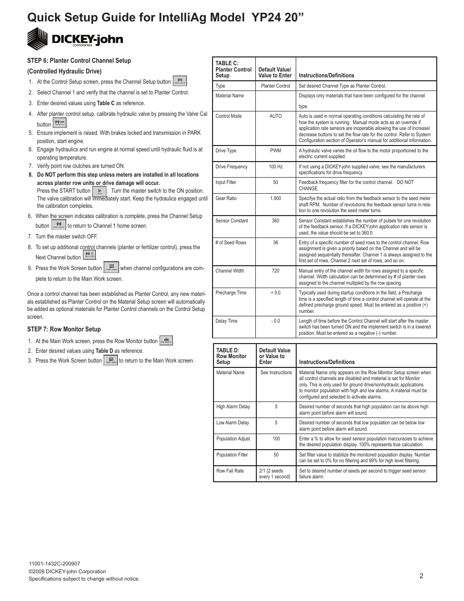 Quick setup guide for intelliag model yp24 20 | Great Plains YP2425-3620 36 Row 20 Inch Quick Start User Manual | Page 2 / 5