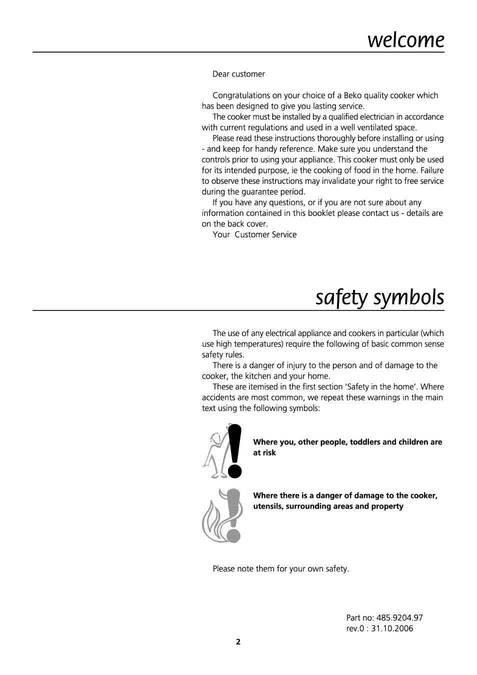 Safety symbols, Welcome | Beko D531 User Manual | Page 2 / 16