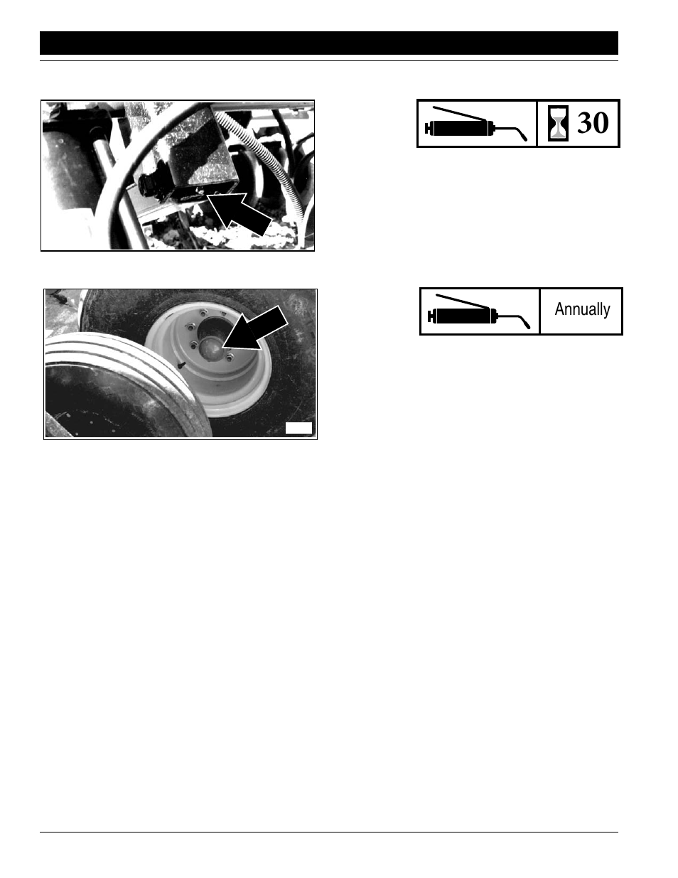 Floating hoe opener pivots wheel or axle bearings, Annually | Great Plains ADI334 Operator Manual User Manual | Page 30 / 39