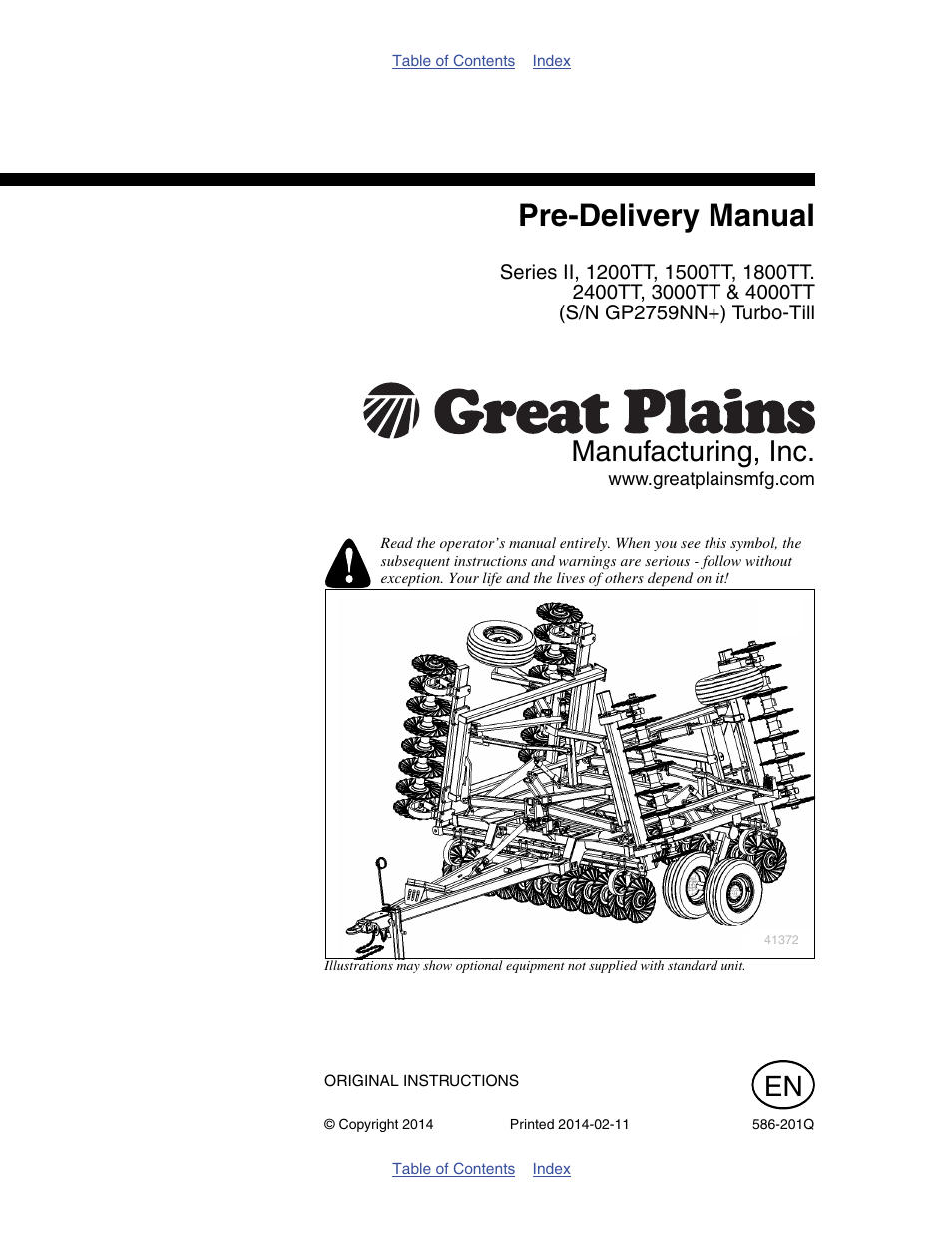 Great Plains 4000TT Predelivery Manual User Manual | 72 pages