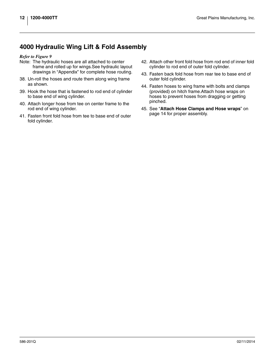 4000 hydraulic wing lift & fold assembly | Great Plains 4000TT Predelivery Manual User Manual | Page 16 / 72