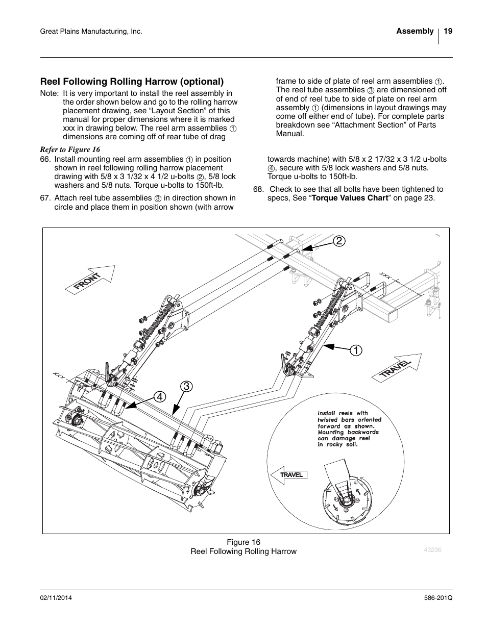 Reel following rolling harrow (optional) | Great Plains 4000TT Predelivery Manual User Manual | Page 23 / 72