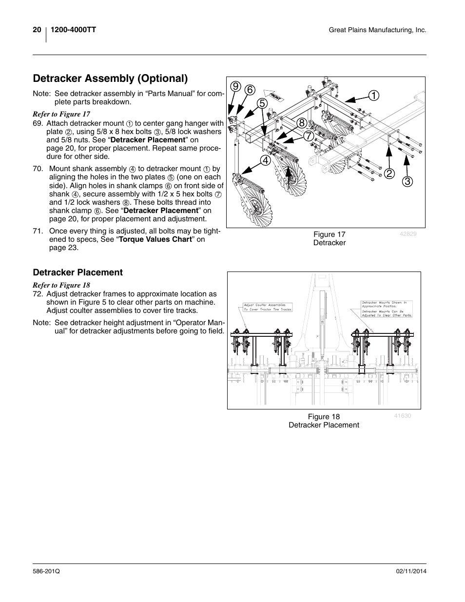 Detracker assembly (optional), Detracker placement | Great Plains 4000TT Predelivery Manual User Manual | Page 24 / 72