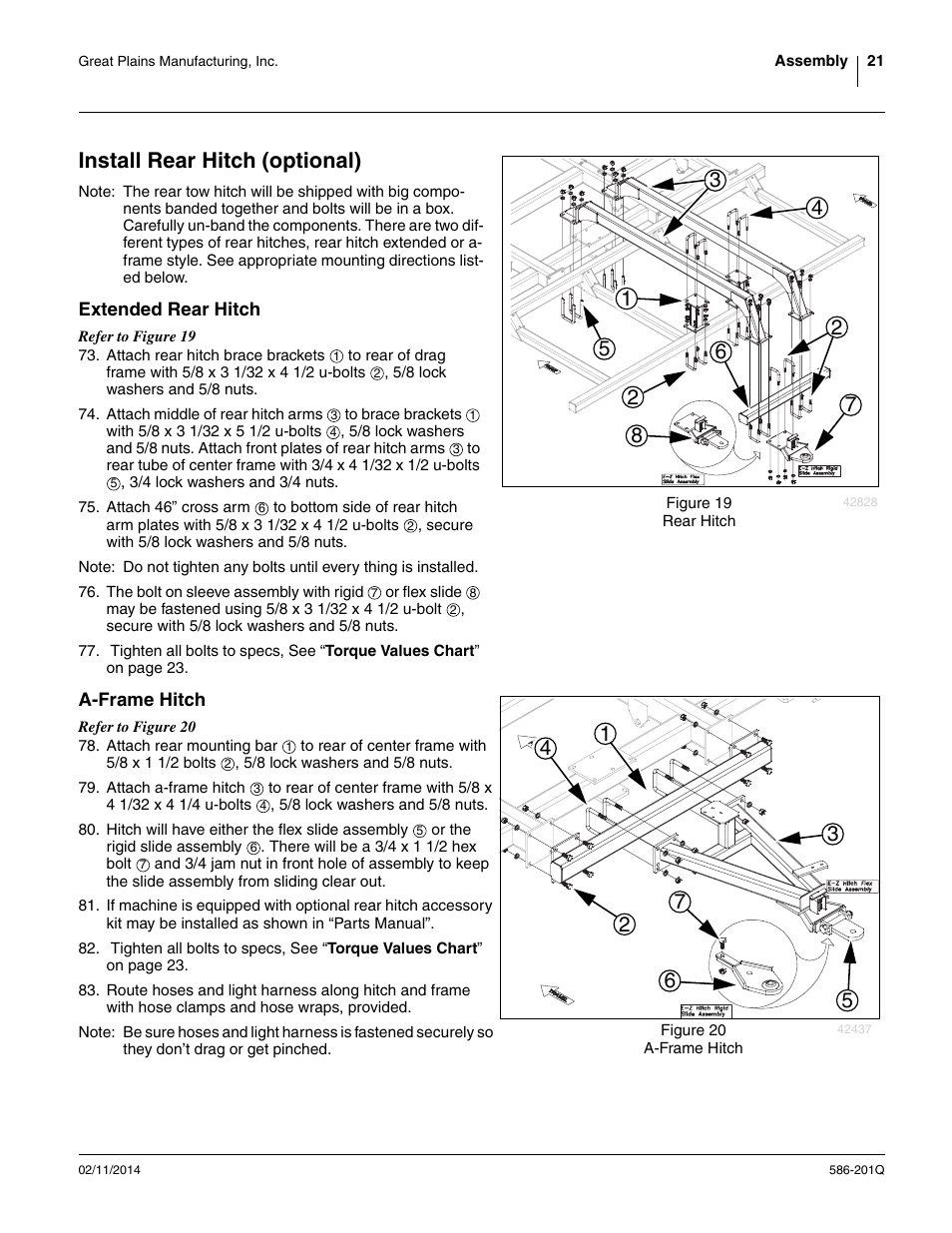 Install rear hitch (optional), Extended rear hitch, A-frame hitch | Extended rear hitch a-frame hitch | Great Plains 4000TT Predelivery Manual User Manual | Page 25 / 72
