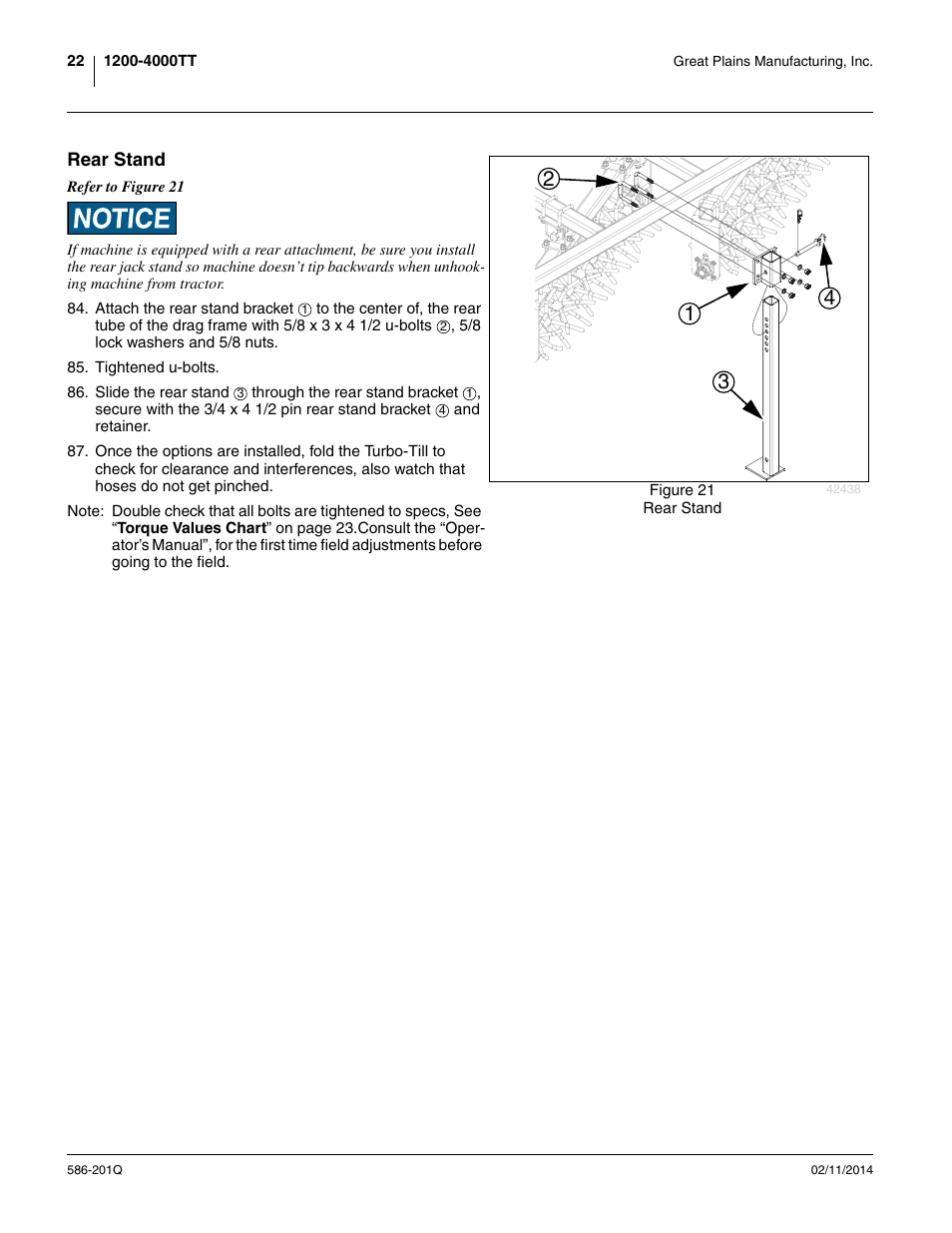 Rear stand | Great Plains 4000TT Predelivery Manual User Manual | Page 26 / 72
