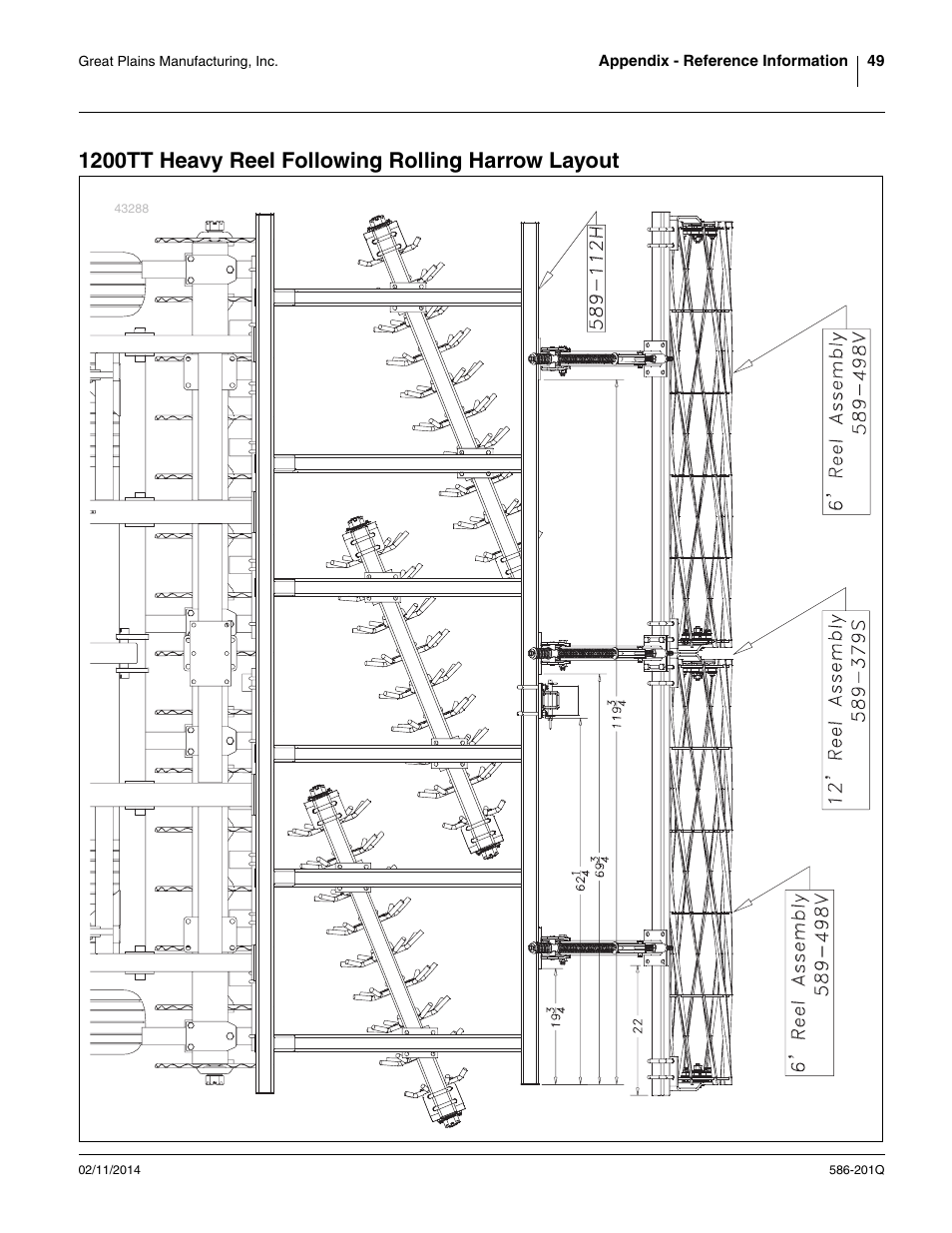 1200tt heavy reel following rolling harrow layout | Great Plains 4000TT Predelivery Manual User Manual | Page 53 / 72
