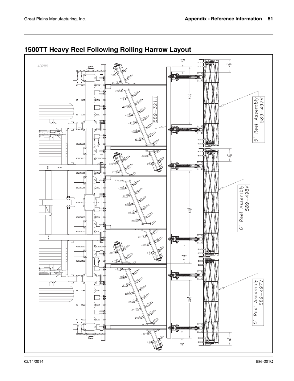 1500tt heavy reel following rolling harrow layout | Great Plains 4000TT Predelivery Manual User Manual | Page 55 / 72