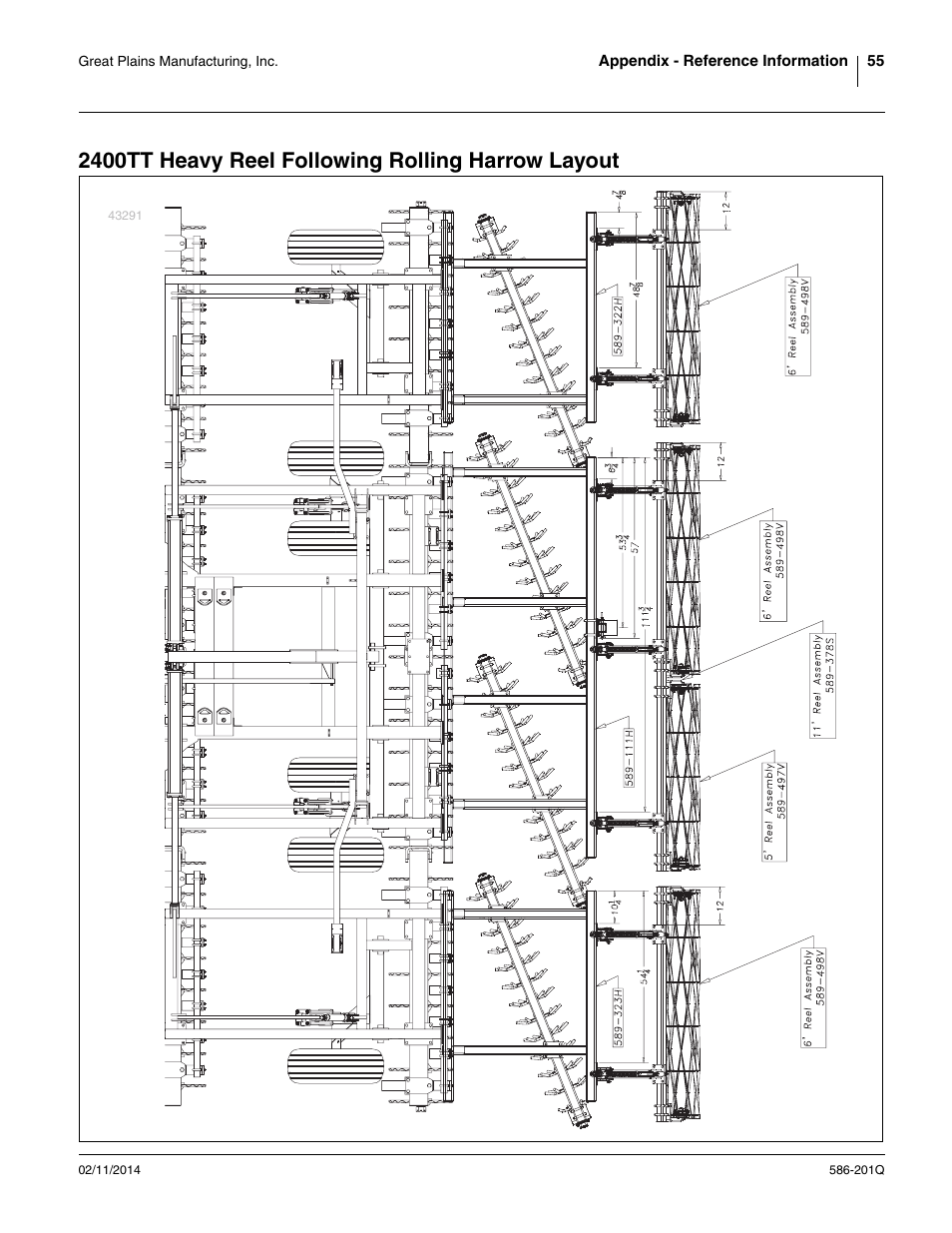 2400tt heavy reel following rolling harrow layout | Great Plains 4000TT Predelivery Manual User Manual | Page 59 / 72