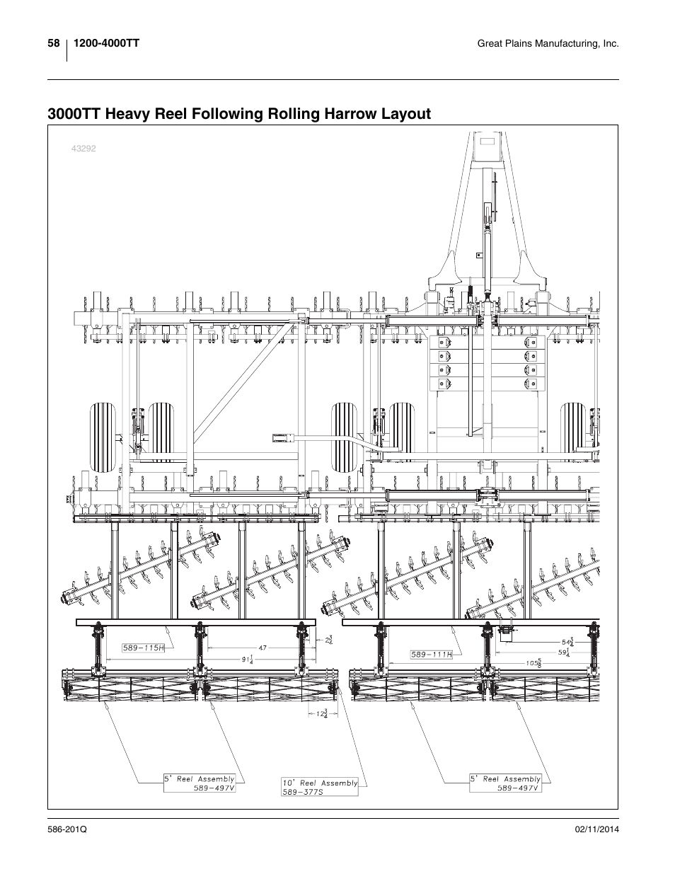3000tt heavy reel following rolling harrow layout | Great Plains 4000TT Predelivery Manual User Manual | Page 62 / 72