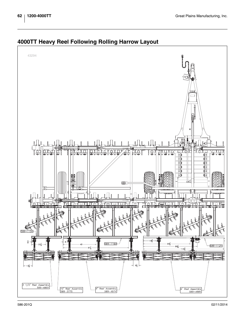 4000tt heavy reel following rolling harrow layout | Great Plains 4000TT Predelivery Manual User Manual | Page 66 / 72